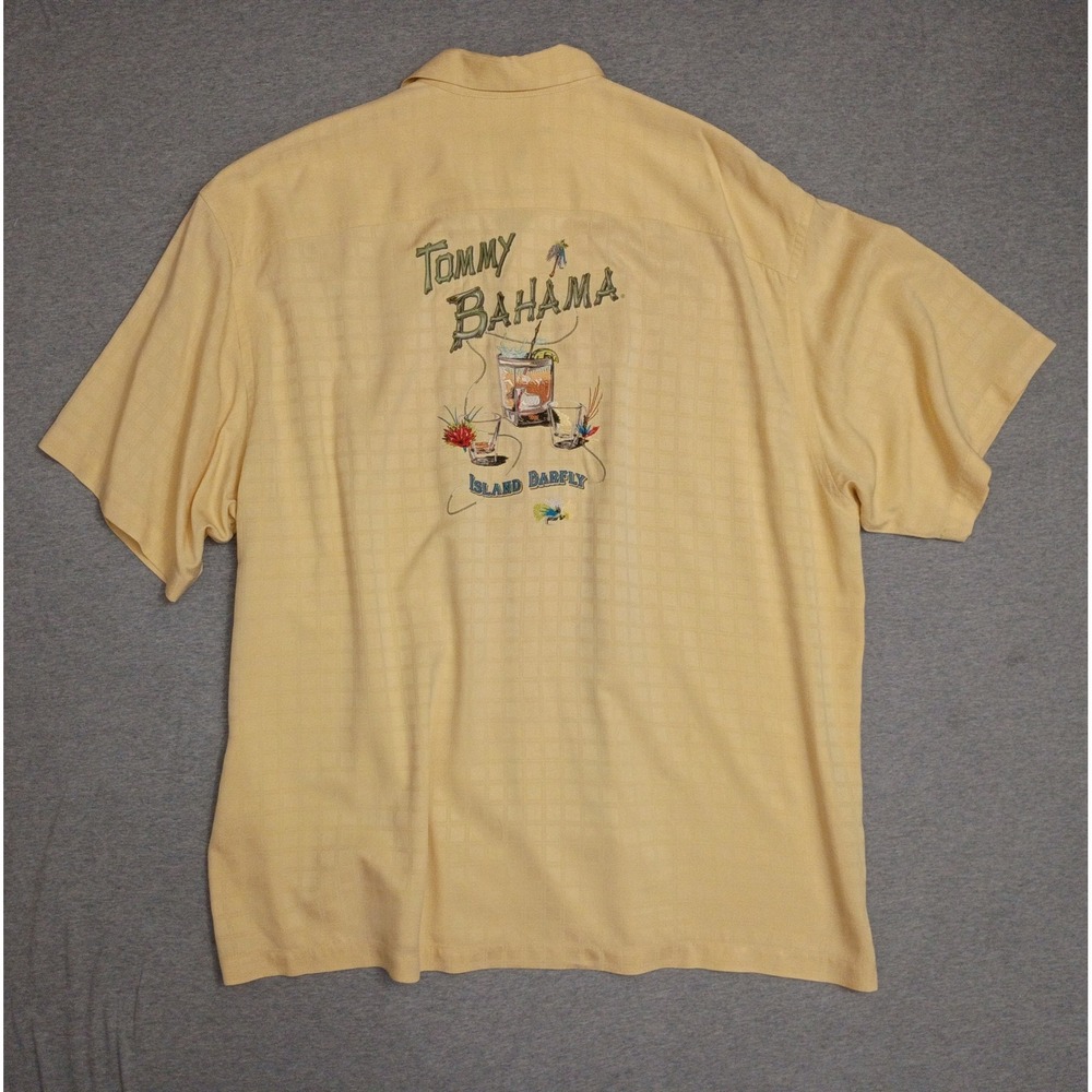 Tommy Bahama Island Barfly Silk Camp Shirt Yellow XXL Vintage 103-T33229